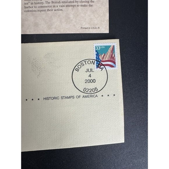Historic Stamps of America Boston Tea Party with Stamped Boston first day Cover - Picture 5 of 8
